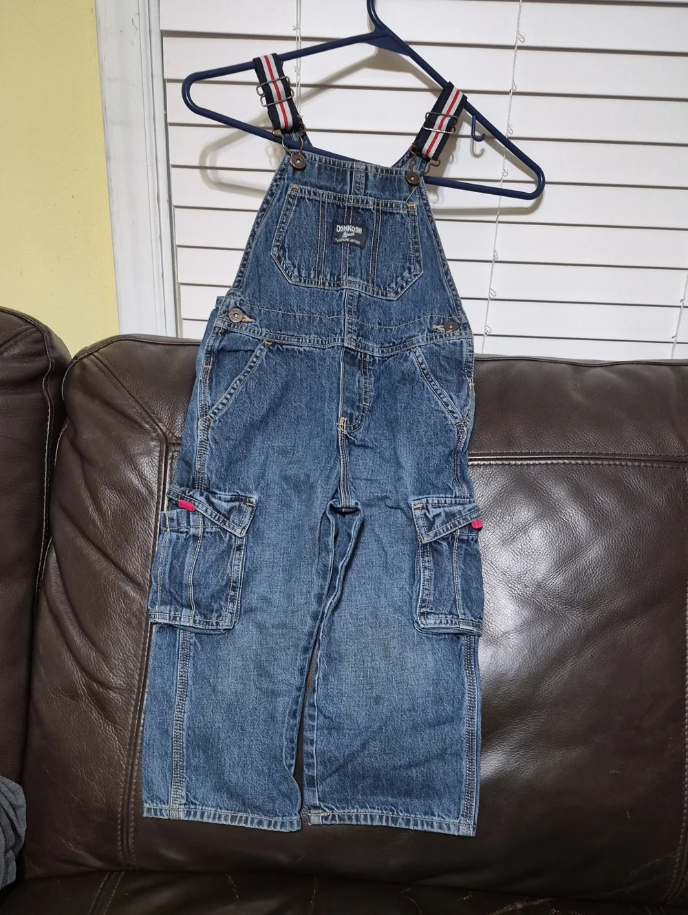 OshKosh B'gosh Denim Blue Kids Overalls with Striped Adjustable Straps